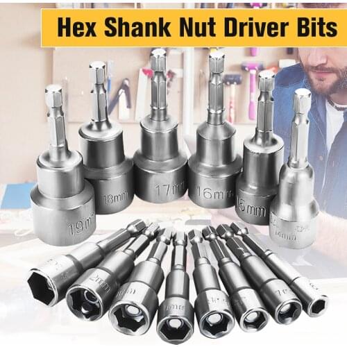 16Pcs 6mm-19mm impact Socket Magnetic Nut Screwdriver 1/4'' Hex Key Drill Bit Adapter For Power Drills Impact Drivers Socket Kit