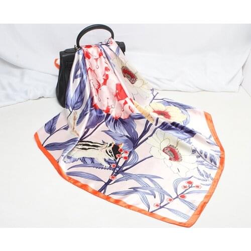 2020 90x90 Flower Print Multipurpose women Silk twill scarf Satin square tie Hairband ladies foulard femme towel bufanda shawl