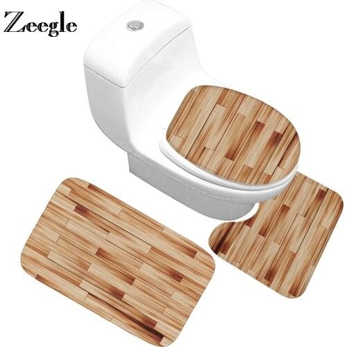 Zeegle Wood Printed 3Pcs Bathroom Bath Mat Set Non-slip Bathroom Floor Mats Carpet Absorbent Mat For Toilet Bathroom Carpet Set