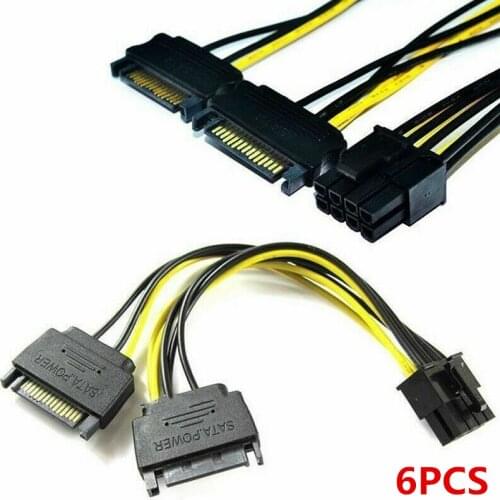 6PCS Dual SATA 15pin to 8pin Graphic Card Power Adapter Cable PCIE SATA Power Supply Cable 8p to SATA for Bitcoin Miner Mining