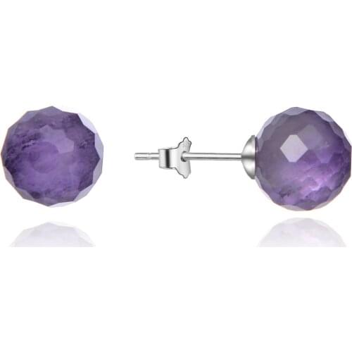 Beritafon 925 Sterling Silver Amethyst Gemstones Stud Earring for Women or Girls
