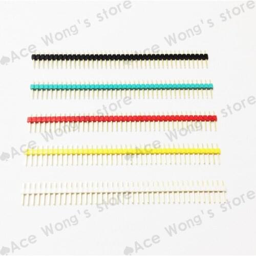 FREE SHIPPING 50pcs/lot 2.54mm Black + White + Red + Yellow + Blue Single Row Male 1X40 Pin Header Strip Gold-plated ROHS