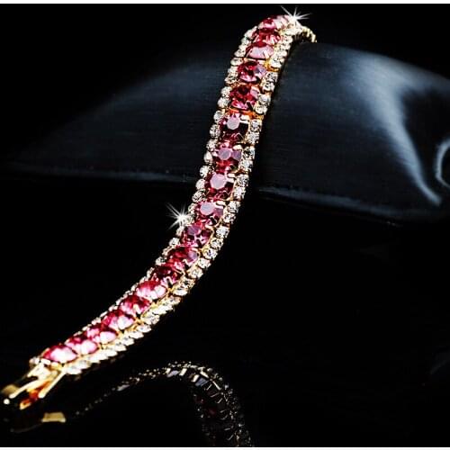 Solid 18K Rose Gold Color Bracelets for Women Pulseira Feminina Silver 925 Jewelry Ruby Topaz Gemstone Charm Bracelets Girls Box