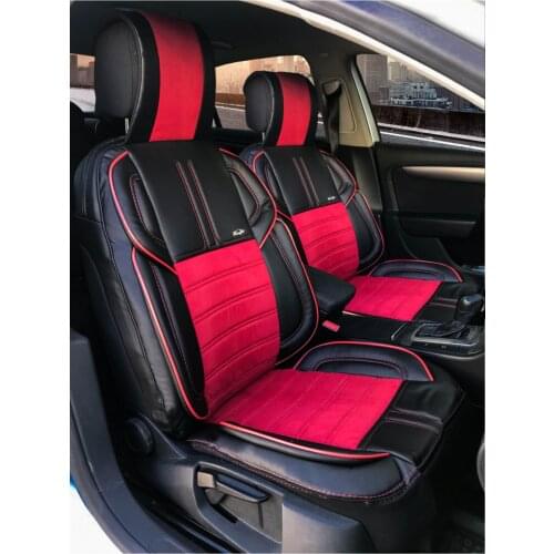 Car Seat Cover Leather And Fabric Set Color Black Red