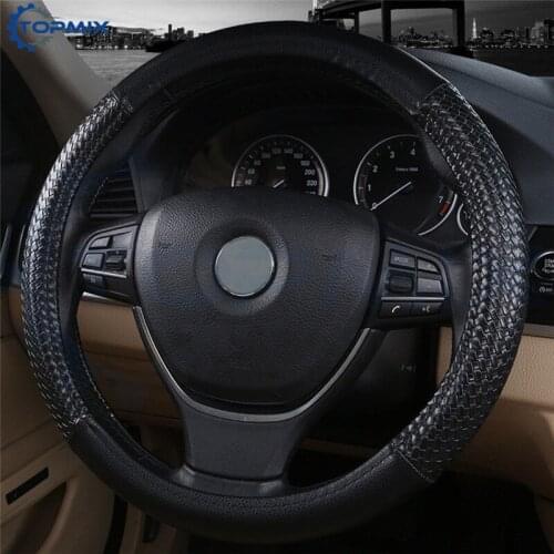 Black 38cm Steering Wheel Cover Leather Steering Cover All Seasons Wheel Cover for BMW Ford KIA Honda VW Volkswagen Nissan