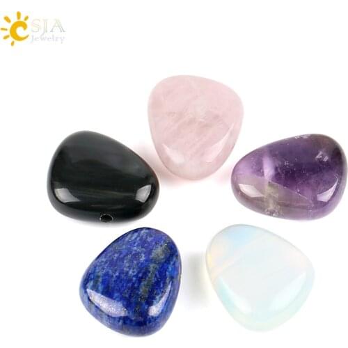 CSJA Natural Gem Stone Women Men Reiki Pendants Lapis Lazuli Black Pink Purple Clear Crystal Quartz Opal Howlite Jewellery E560