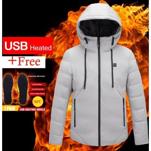 Men Women USB Heated Jackets Smart Electric Hooded Cotton Winter Thicken Down Jacket New Outdoor Hiking Cycling Clothing 7XL
