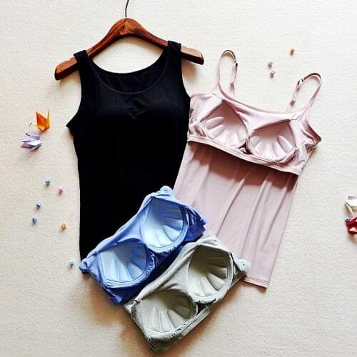 Women 2020 New Built In Bra Padded Tank Top Female Breathable Fitness Tops Solid Push Up Bra Vest Blusas Femininas S06