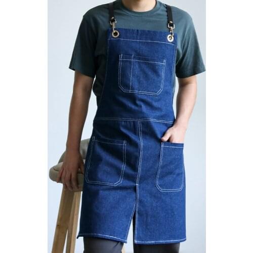 Denim apron mens summer 2021 new home kitchen waterproof and oil-proof barista work clothes womens custom summer