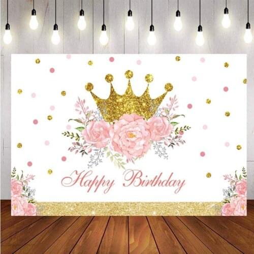 Crown Backdrop Princess Girls Birthday Party Flower Baby Shower Customize Photography Background Photo Studio Decor Banner Prop