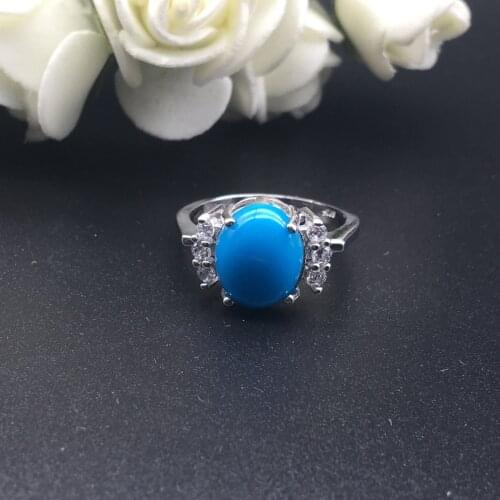 Natural Turquoises Ring Equidistant Four Blue Stones with Metal Ring High End Look