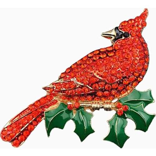 Exquisite Fashion Rhinestone Brooch Gold Plated Red Or Orange Parrot Bird Cardinal brooch pin for gift