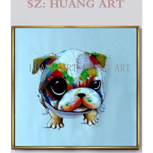 Artist Hand-painted Funny Design Dalmatian Oil Painting on Canvas Handmade Spotted Dog Blue bottom Oil Painting for Living Room