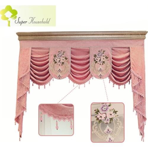 Korean Romantic Pink Velvet Embroidery Tulle Valance Curtians for Bedroom Window Sheer Curtain Living Room Kitchen Fabric