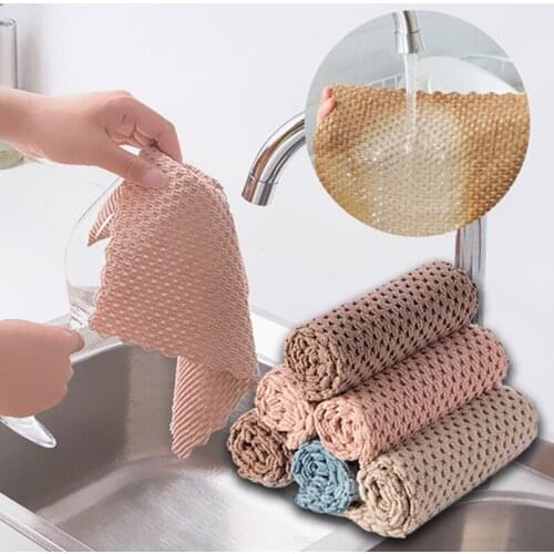 Kitchen Bamboo Fiber Dish Cloth Super Absorbent Cleaning Dish Towel Fish Scale Rag To Wipe Glass Household Scouring Pad