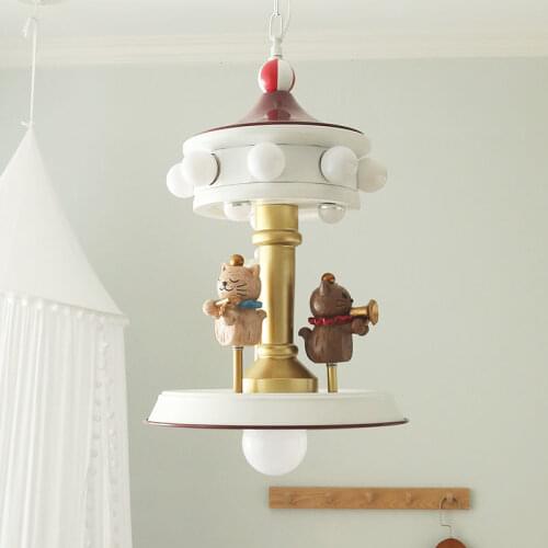 Carousel chandelier cartoon concert creative childrens lamp Nordic animal Girl Bedroom Chandelier