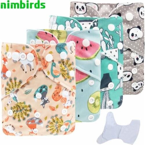 4pcs/set Washable Cloth Diaper Cover Adjustable Nappies One Size Reusable Cloth Pocket Diapers Wrap suits Birth Nappy Inserts