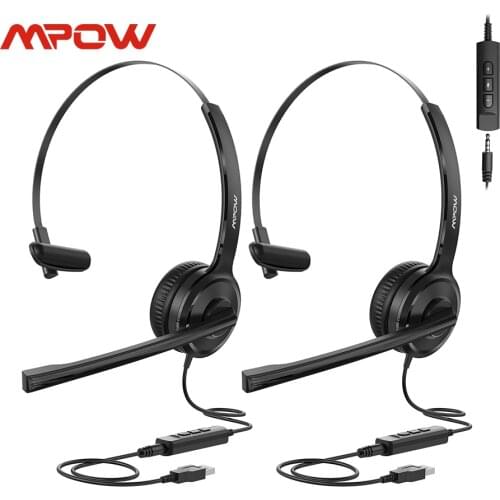 Mpow BH323 Wired Headphones Stereo Computer USB Headset With Noise Cancelling Mic Volume Control Mute Control For PC Call Center