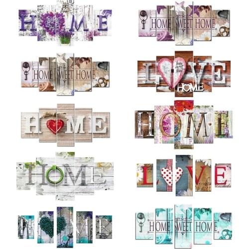 DIY 5D Five Pieces Diamond Painting Sweet Home Series Full Round Drill Diamond Resin Painting Kit Home Decoration Gift 95x45cm