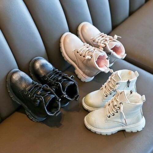 Non Slip Kids Boots Winter Children Soft Faux Fur Warm Ankle Boots PU Leather Boys Girls Lace Up Martin Boots EUR Size 26-36