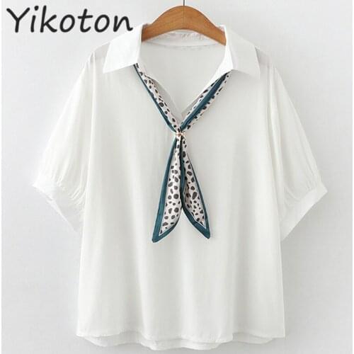 Turn Down Collar Soild White Tops With Tie Clothing 2021 Summer Blouses and Shirts Elegant Simplee Korean Fashion Casual Blouse