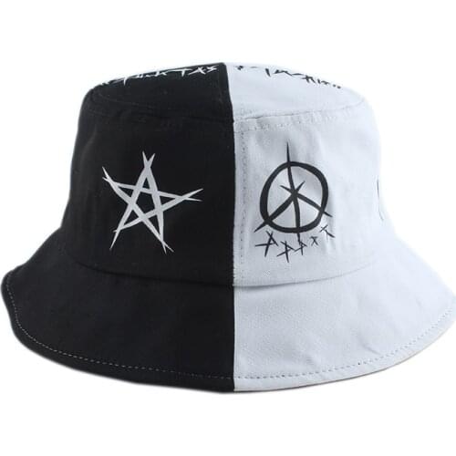 Unisex Harajuku Bucket Hat Fisher Outdoor Black White Patchwork Hip Hop Cap Mens Summer Fisherman Hat Women New Bone Feminino