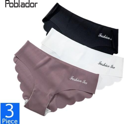 Poblador 3Pcs/Set Panties For Women Seamless Panty Solid Invisible Underwear Sexy Low Waist Briefs Female Comfort Soft Lingerie