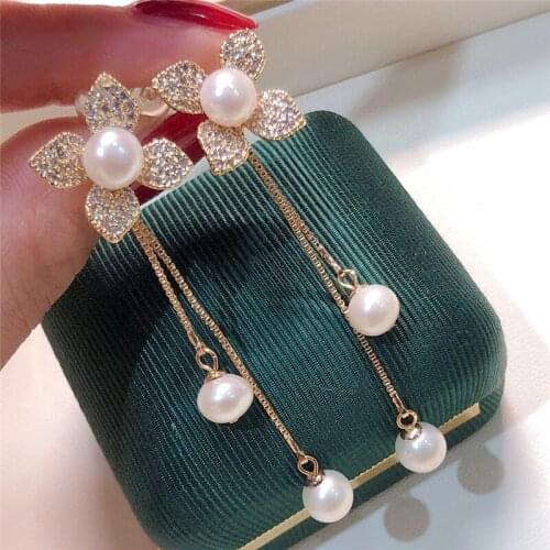 Wholesale Flower Shape Real Freshwater Pearl Earrings Gold Plated Earrings Nice Party Wedding Gift 10 pairs/lot