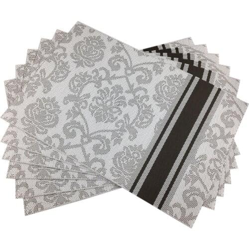 Retro Placemats Set of 6 Tableware Gray Flower Kitchen Table PVC Mat Vinyl Washable Dining Table Mats 30*45cm For Christmas Gift
