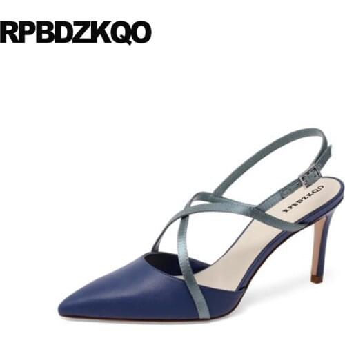 10 42 ladies slingback pointed toe strap women pumps thin 2021 genuine leather high heels belts party sandals size 33 big shoes