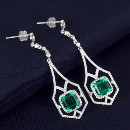14K Solid Rose Gold Gold Jewelry Lab Created Hydrothemal Emerald Drop Earrings MS-200