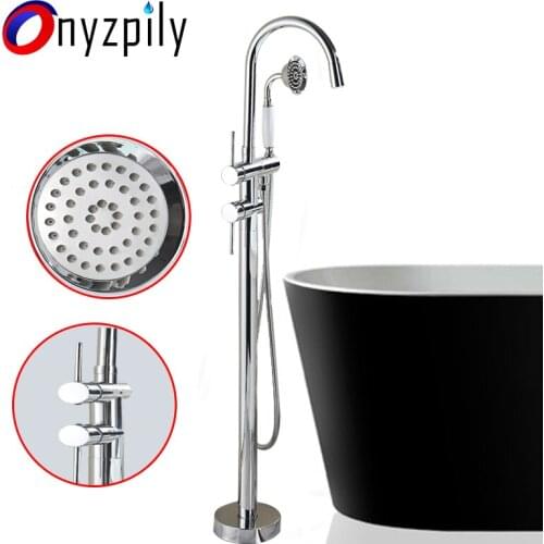 Onyzpily LED Electroplated Ceramic Handle Handheld Rainfall Shower Floor Stand Faucet Single Handle Mixer Tap 360 Rotation spout