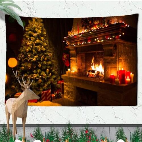 USA Xmas Fireplace ChristmasTreeTapestry Christmas Day Hanging Cloth Scene Decoration Christmas Snowmen Wall Cloth