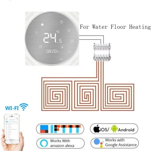 Wifi Smart Thermostat Water Floor Heating Metal Brushed Panel Smart Life/Tuya APP Remote Control Works with Alexa Google Home