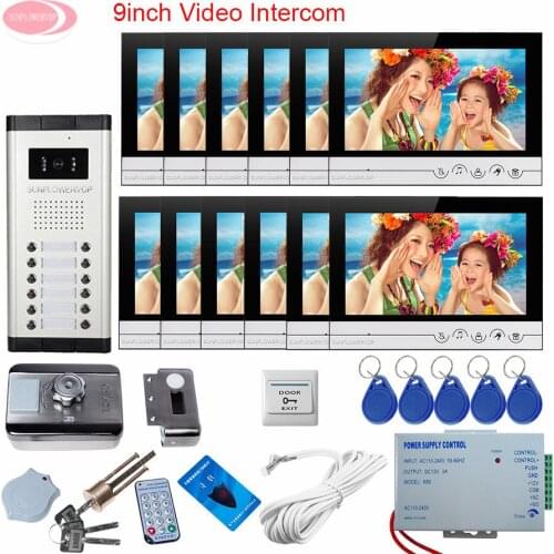 9'' Video Call For The Entrance Door Outdoor Camera 12 Butttons +12 Monitors With Rfid Door Lock Doorphone for a private house