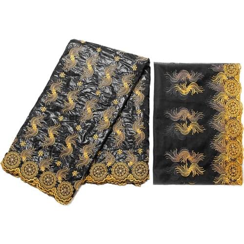 High Quality Rhinestones Fabric For Sewing Clothes African Fabric 2021 Basin Riche Tissues Embroidery Tissus Coton 5+2 yards/lot