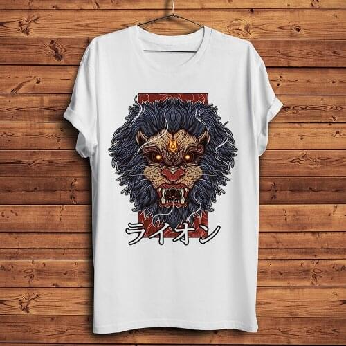 Japan traditional lion head Totems funny anime tshirt Men summer new White Casual short T Shirt Unisex vintage streetwear tee