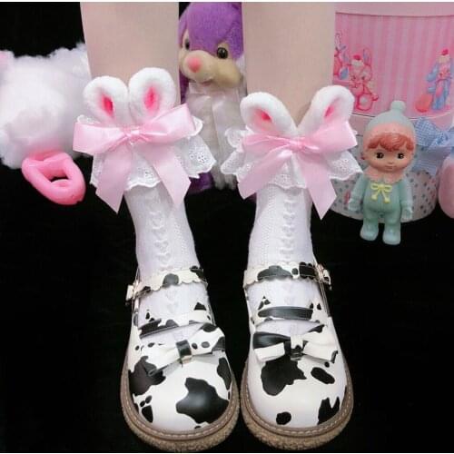 Japanese Winter Fashion Kawaii Girl Cotton Socks Lolita Girl Socks Bowknot Cotton Bunny Ears JK Girl Calf Frilly Lolita Socks