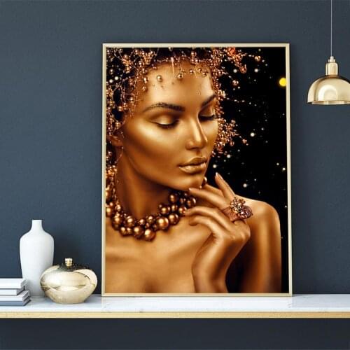 Black and Gold Woman Sexy Nude African Art Oil Painting on Canvas Cuadros Posters and Prints Wall Art Picture for Living Room