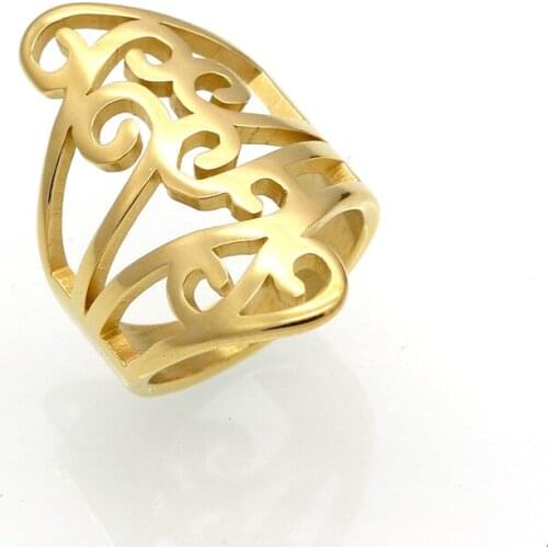 Women Rings Stainless Steel Charm Finger Knuckle Flower Hollow Out Band Ring Gold Tone Fashion Cocktail Jewelry AAA Quality
