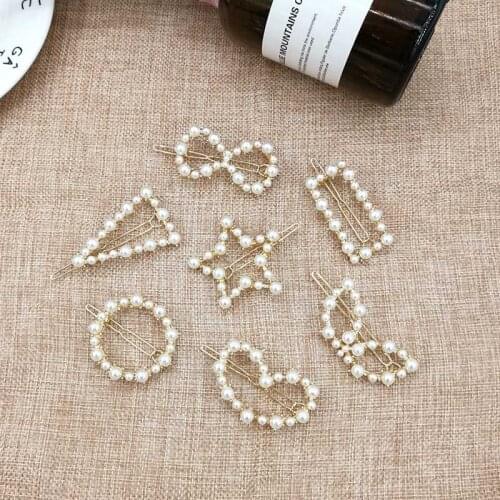 1 pcs Women Fashion Hair Clips Accessories Geometric Round Triangle Hair Clips Imitiation Pearl Hairpins Heart Hair Barrettes
