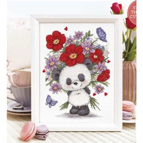 Gold Collection Lovely Counted Cross Stitch Kit Panda and Flowers Flower