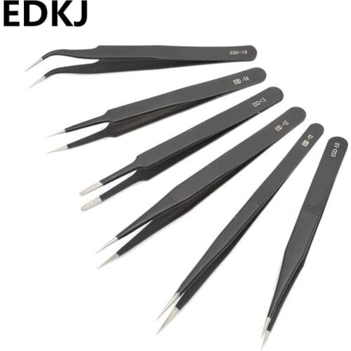 1 piece of black anti-static ESD stainless steel pliers repair tool elbow / straight head industrial precision curve straight