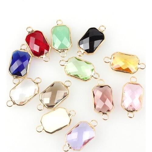 12pcs/lot Rectangle Crystal Double Hole Charms Connector Pendant Beads 22*11MM For Glass Living DIY Accessories