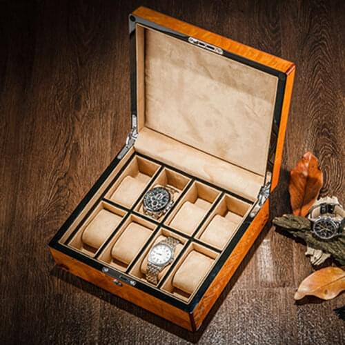 2020 High Light Watch Storage Boxes Case 8 Slots Mechanical Mens Wood Watch Display Case With Lock New Women Wooden Gift Box