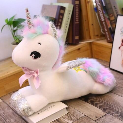 30-80CMRainbow Unicorn Plush Toy Glowing Wings Stuffed Unicornio Doll Animal Horse Toy For Girl Birthday Gift