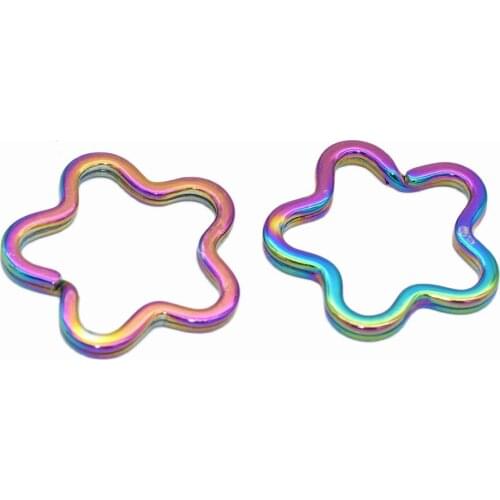35mm Rainbow Flowers Shape Key Ring Jump Ring Leather Craft for Key Chains Connectors For Jewelry Making Supplies DIY 10pcs