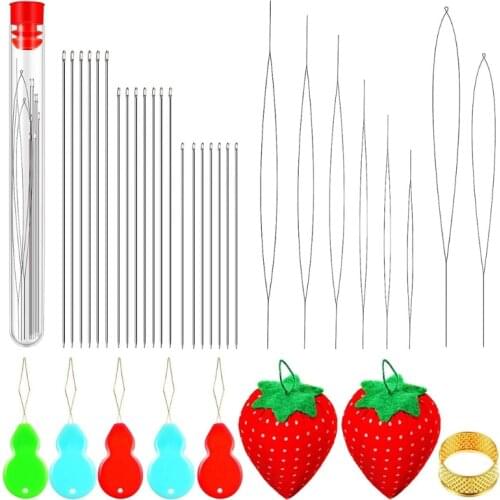 37 Pieces Assorted Beading Needles Long Straight Beading Thread Needles Big Eye Beading Needles with Sewing Pin