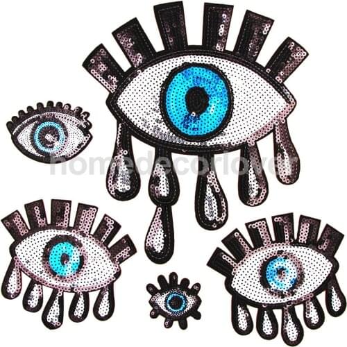 5pcs/Set Eyes Shape Sequins Applique Fabric Patch Embellishments Sewing Iron on Clothes Dress