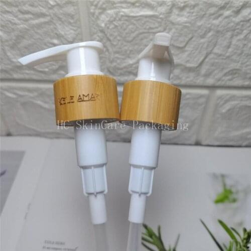 50pcs 24/410 bamboo white press pump head cap lid for shower gel/body wash/lotion/emulsion refillable bottle turn left and right